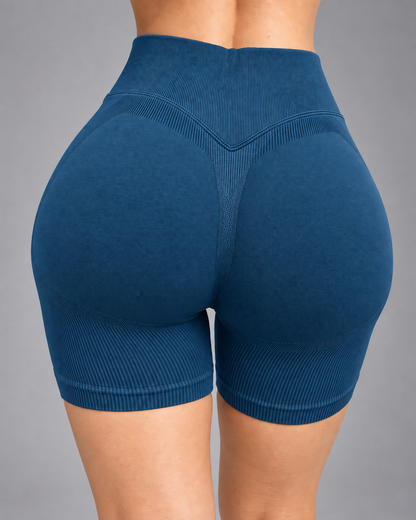 Short Fitness Mujer Tiro Alto Fruncido Levanta Glúteos - YJ360