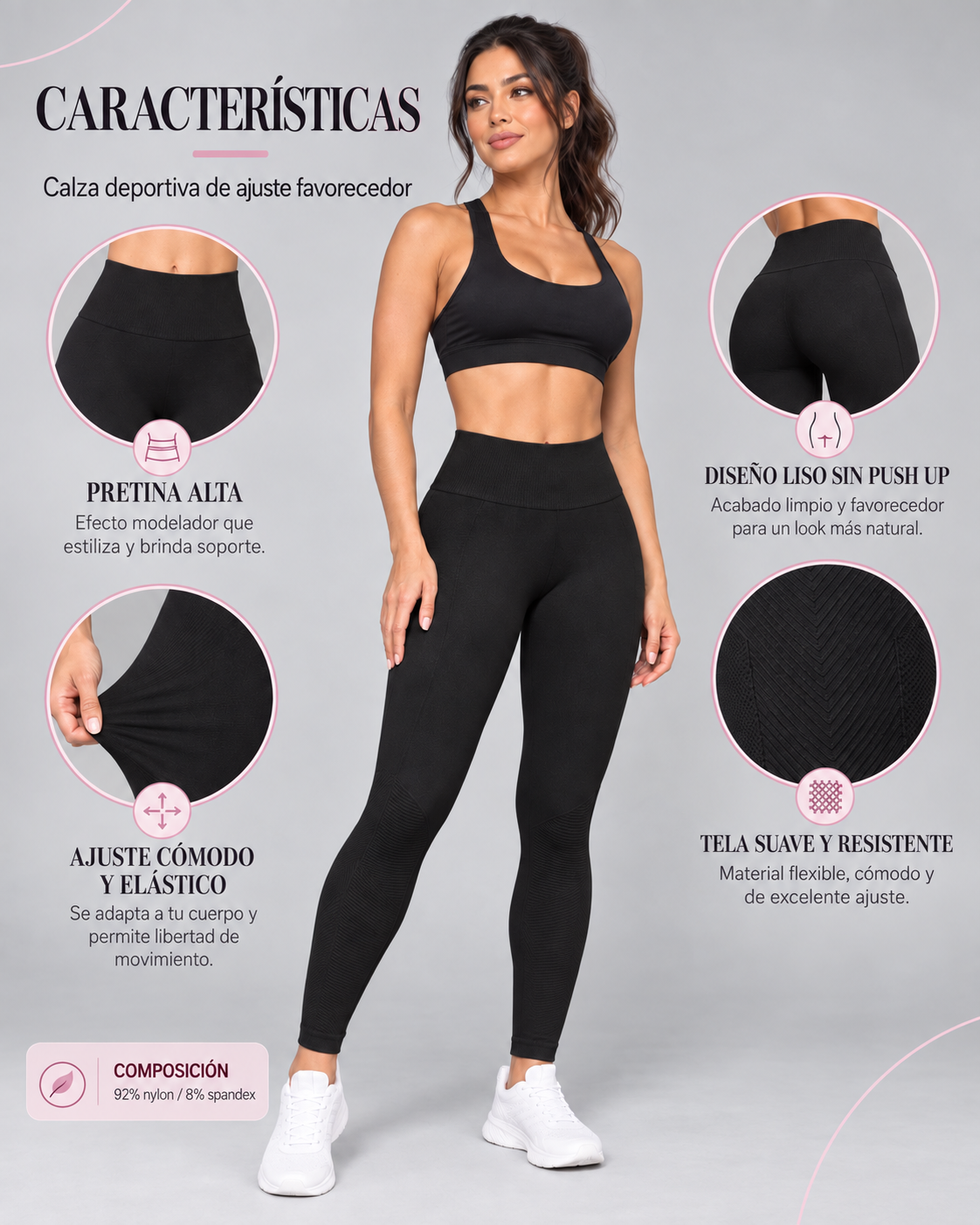 Calza Deportiva Mujer Tiro Alto Moldeadora Sin Push Up - YY648