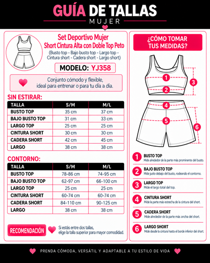 Set Deportivo Mujer Short Cintura Alta con Doble Top Peto - YJ358