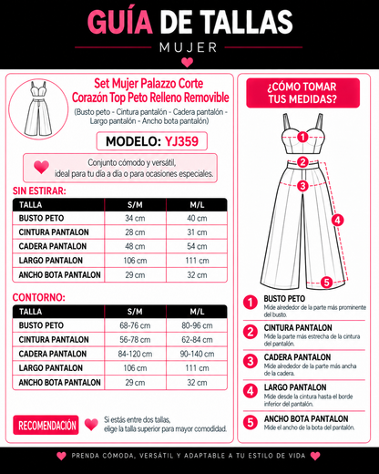 Set Mujer Palazzo Corte Corazón Top Peto Relleno Removible - YJ359