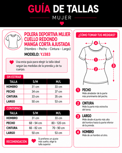 Polera Deportiva Mujer Cuello Redondo Manga Corta Ajustada - YJ383